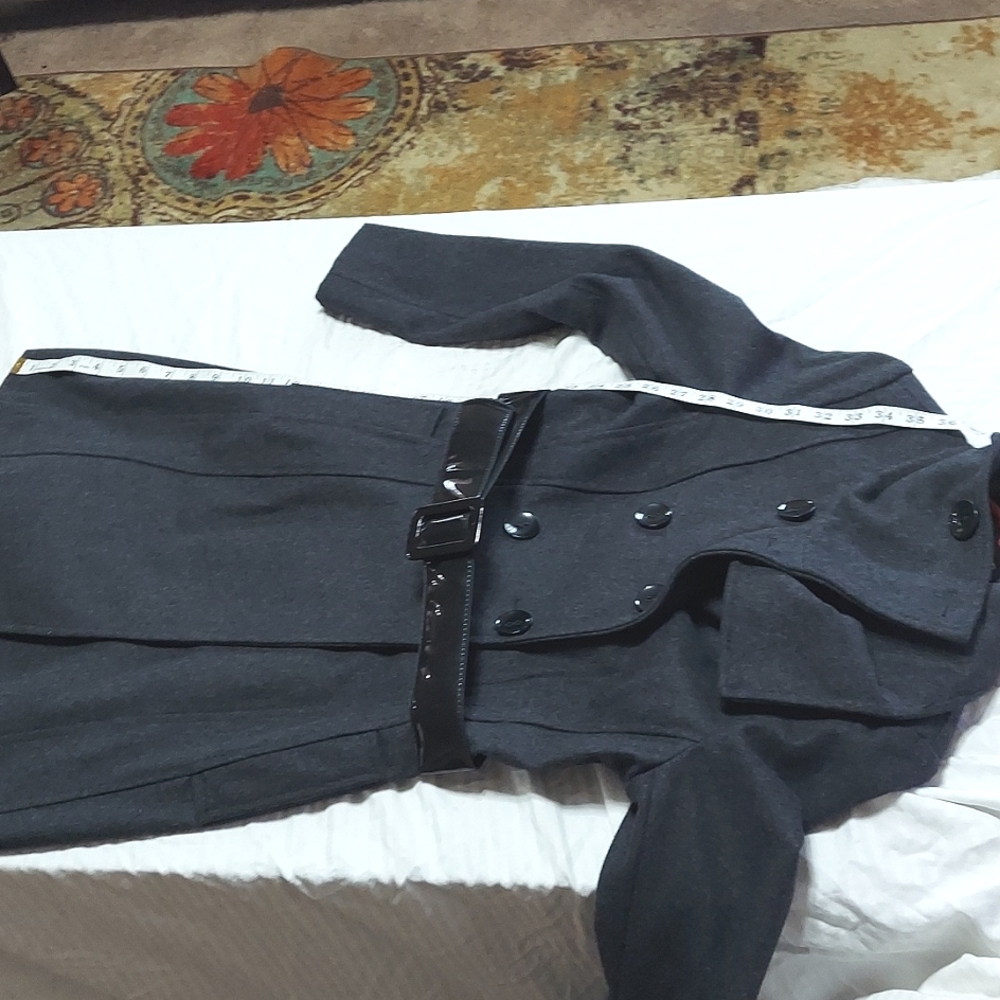Guess Lightly Worn Ladies Size Medium Wool Coat Black/Grey Belted - Picture 12 of 13